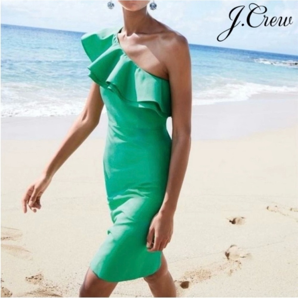 J. Crew NWT Green One Shoulder Dress Size 4